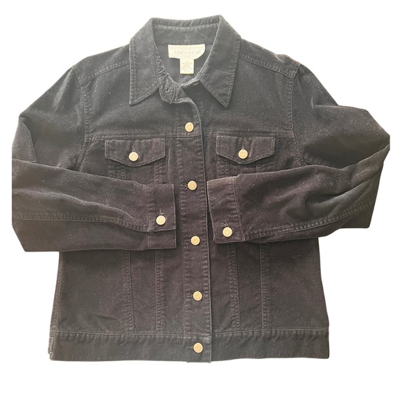 Jones Wear Sport Jackets & Blazers - Jones Wear Sport Black Trucker Jacket Women Size 8 Cotton Button Up
